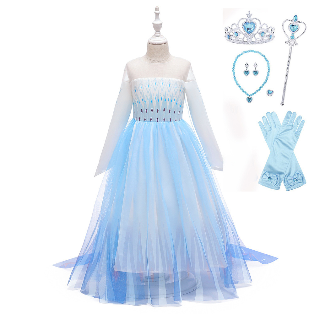 New Arrival Cheap Popular White Beautiful Carnival Halloween Party Princess Elsa Dress for Girls with Accessories