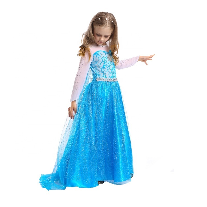 Factory Direct Selling Cheap Party Frozen Dress Up  Elsa Dress for Little Girls with Wig,Crown,Mace, Accessories Age 3-11 Years