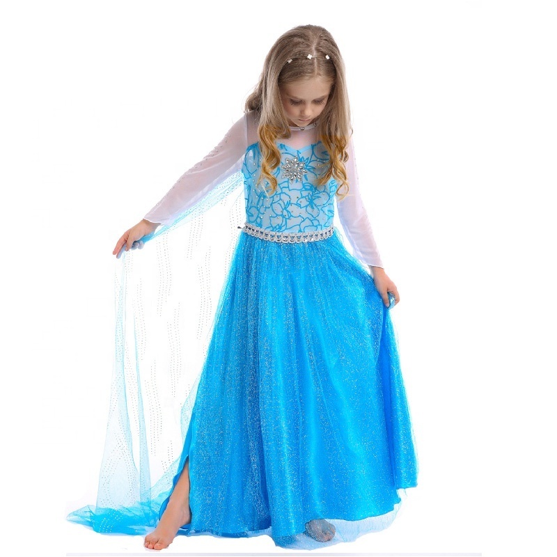 Factory Direct Selling Cheap Party Frozen Dress Up  Elsa Dress for Little Girls with Wig,Crown,Mace, Accessories Age 3-11 Years