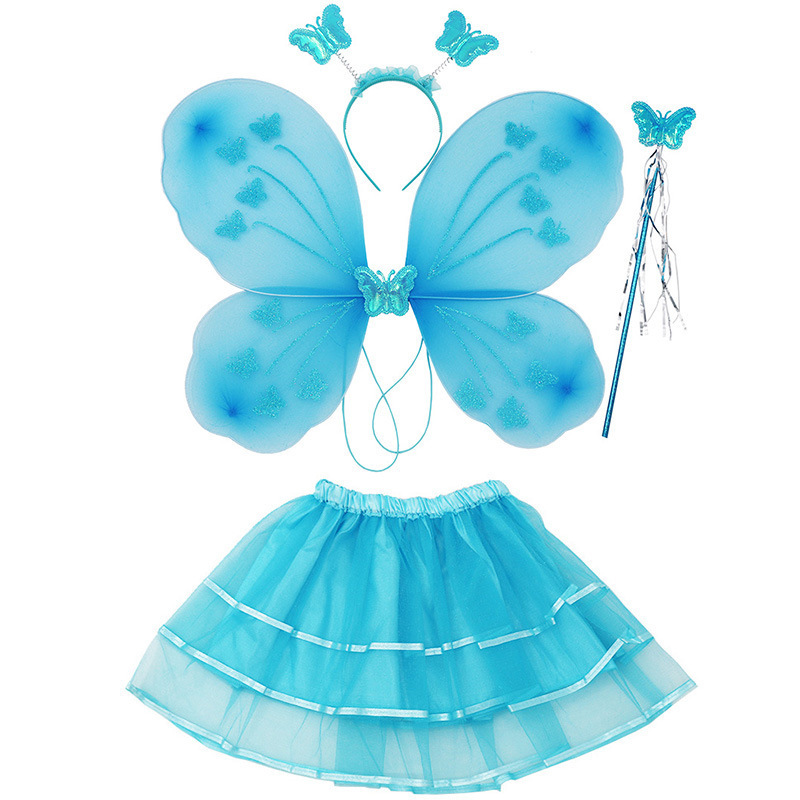 Girls Fairy Costume Set with Butterfly Wings Tutu Wand Halo Girls Angel costume set  For Party Dress Up