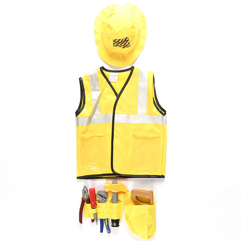 Kids Construction Worker Costume Role Play Kit Set for Halloween Carnival Party