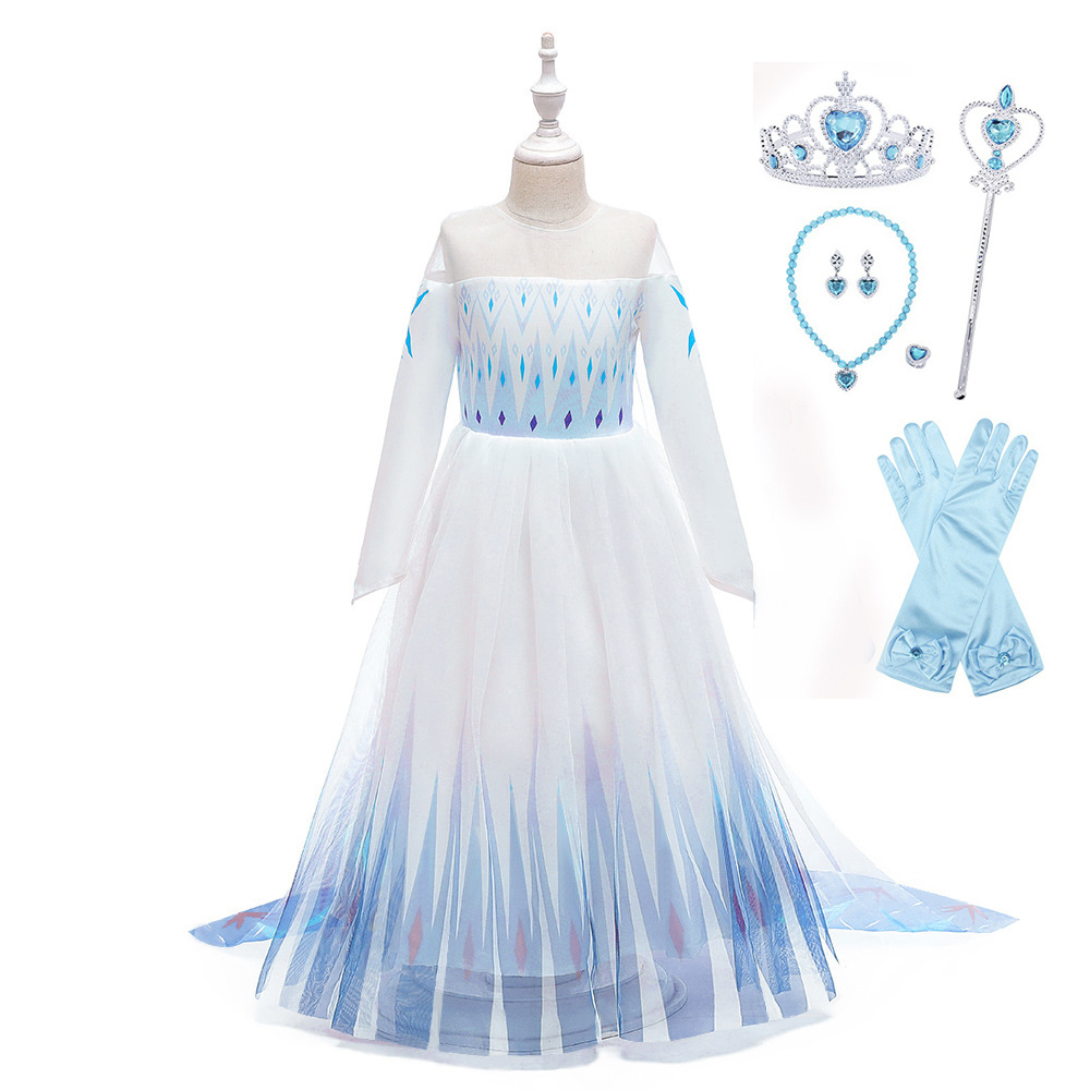 New Arrival Cheap Popular White Beautiful Carnival Halloween Party Princess Elsa Dress for Girls with Accessories