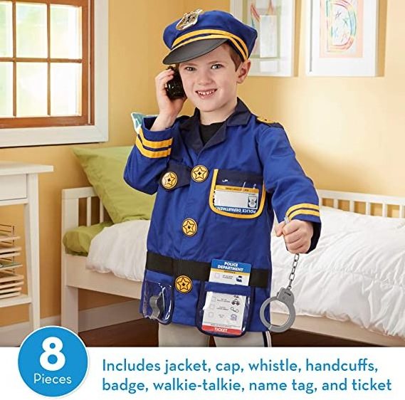 Halloween Party Favor Navy Uniform Police Officer Role Play Costume Set With Hat For Kids