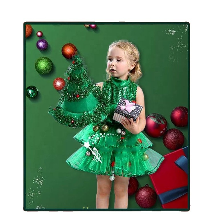 Girl Christmas dress Green Christmas tree New Year's Day dance costume