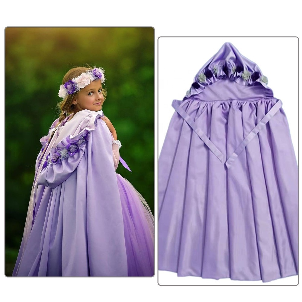 Christmas party performance girls purple princess dress double lace hooded cape