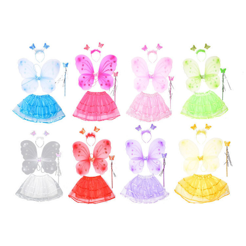 Girls Fairy Costume Set with Butterfly Wings Tutu Wand Halo Girls Angel costume set  For Party Dress Up