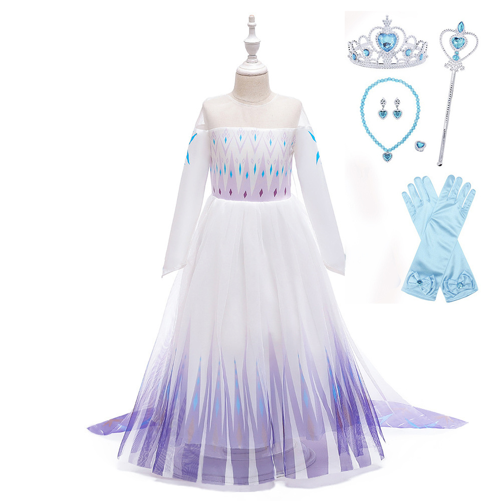 New Arrival Cheap Popular White Beautiful Carnival Halloween Party Princess Elsa Dress for Girls with Accessories