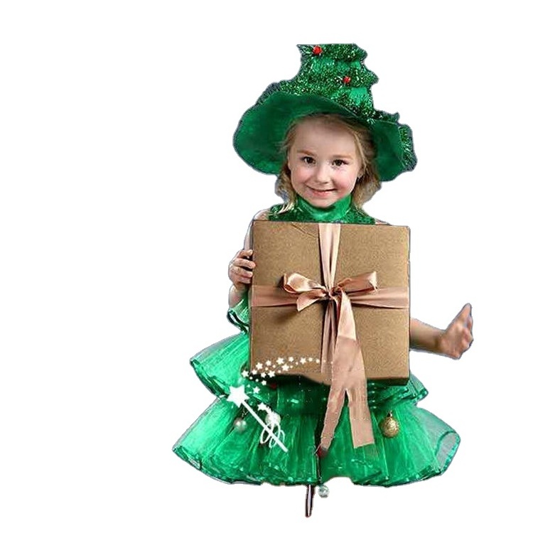 Girl Christmas dress Green Christmas tree New Year's Day dance costume