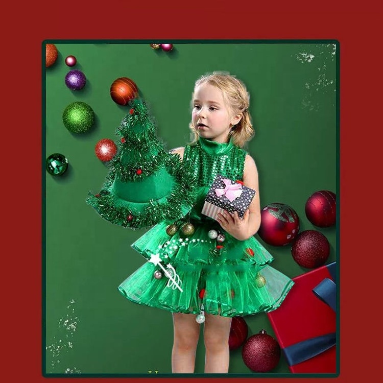 Girl Christmas dress Green Christmas tree New Year's Day dance costume