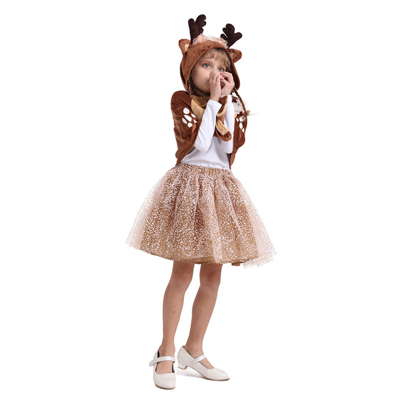 Christmas party children animal elk cosplay costume cloak with hood and tutu skirt suits birthday carnival party clothing