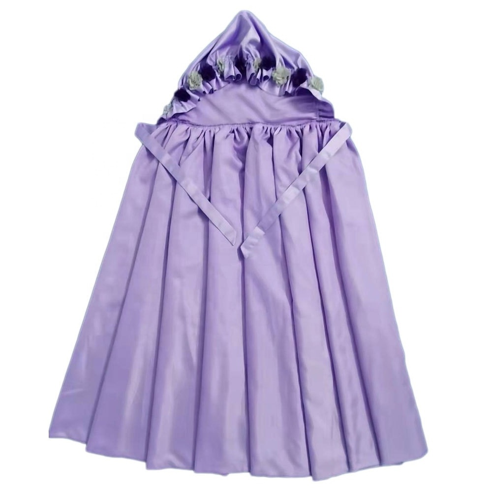 Christmas party performance girls purple princess dress double lace hooded cape