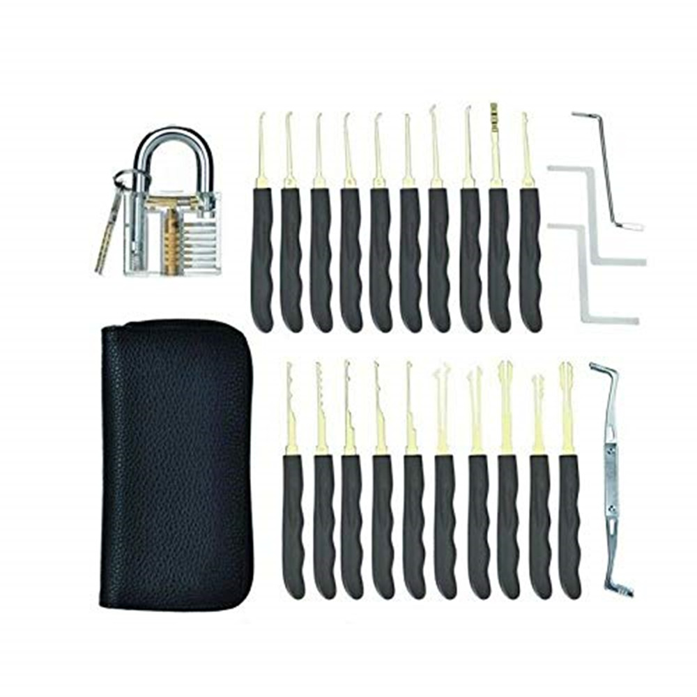 wholesale 24pcs GOSO locksmith supplies lock pick tools lock set with Transparent Practice Padlock locksmith tool lockpickingHot