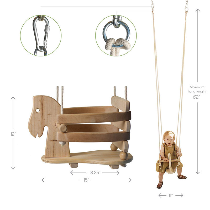 Wooden Horse Toddler Swing Set Baby Swing Outdoor Swing Chair