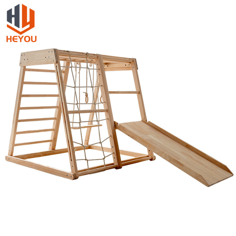 Montessori Wooden Climbing Frame With Tent Swing Slide Indoor For Kid Private Playground Sets