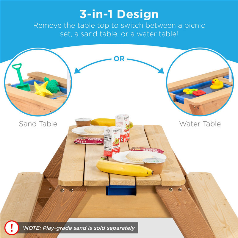 3 in 1 Kids Sand And Water Table Easy Assembly Outdoor Wood Picnic Table with Umbrella