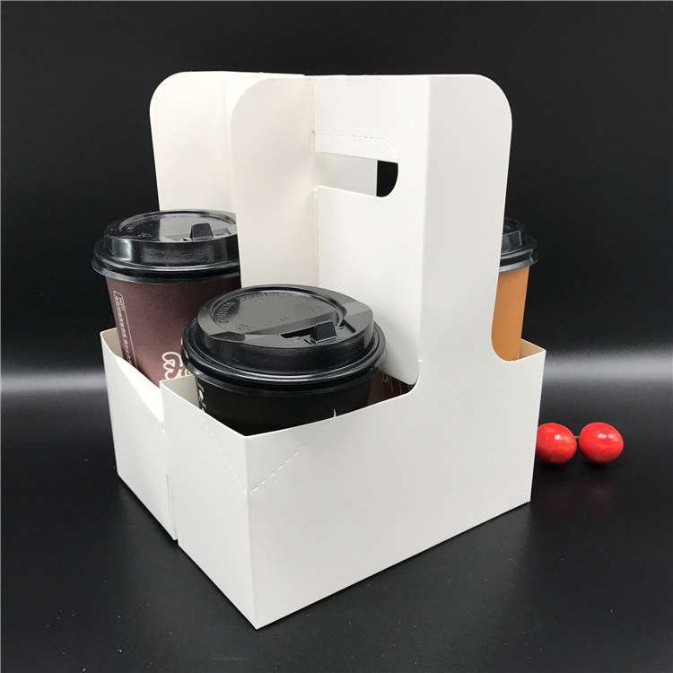 Eco Friendly Disposable Paper Take Out Coffee Cup Drink Carriers 4 Pack Paper Cup Holder with Handle