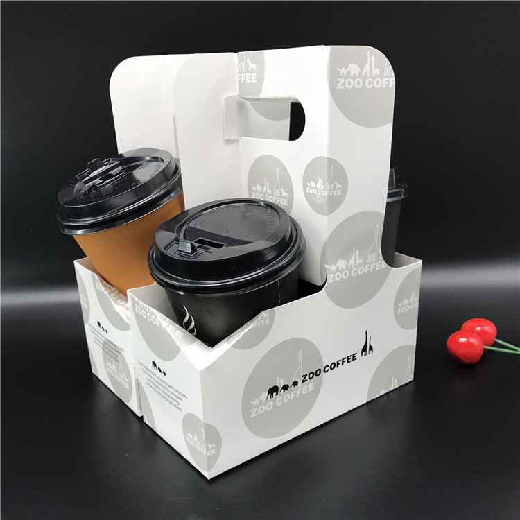 Eco Friendly Disposable Paper Take Out Coffee Cup Drink Carriers 4 Pack Paper Cup Holder with Handle