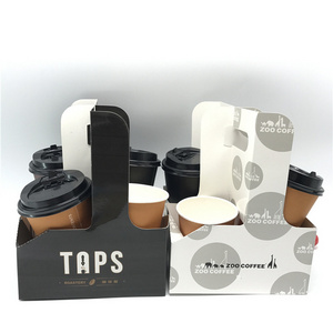 Eco Friendly Disposable Paper Take Out Coffee Cup Drink Carriers 4 Pack Paper Cup Holder with Handle