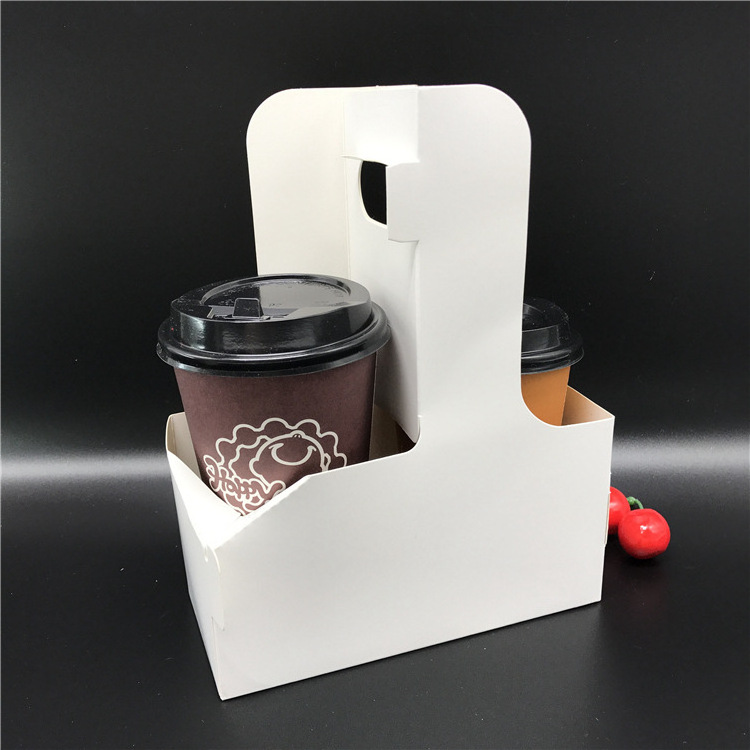 Eco Friendly Disposable Paper Take Out Coffee Cup Drink Carriers 4 Pack Paper Cup Holder with Handle