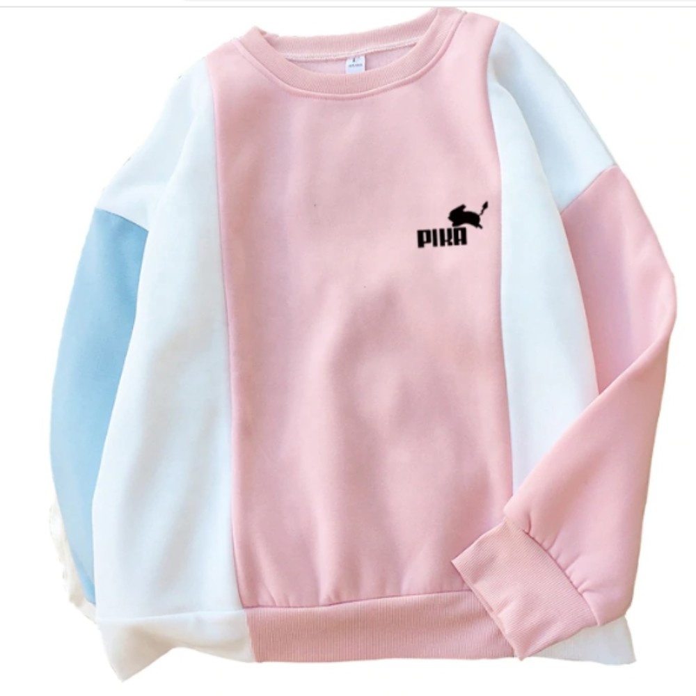 Women Sweatshirt Harajuku Kawaii Donuts Printing Cute Hoodies Patchwork Pastel Contrast Color O-neck Winter Autumn Clothing Top