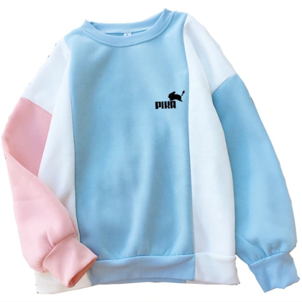 Women Sweatshirt Harajuku Kawaii Donuts Printing Cute Hoodies Patchwork Pastel Contrast Color O-neck Winter Autumn Clothing Top