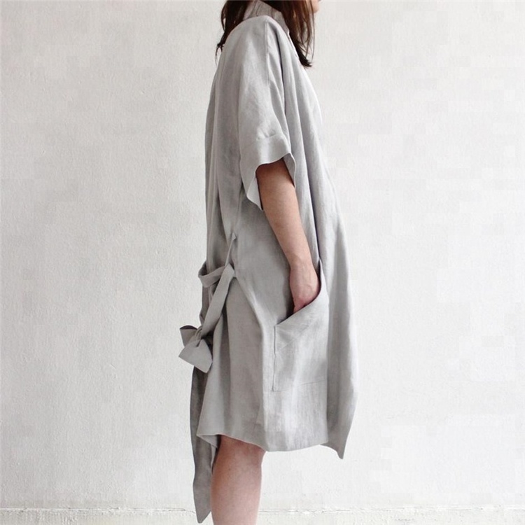 2022 Wholesale Winter Sexy Women Sleep Blank Grey Bath Linen Kimono Robe