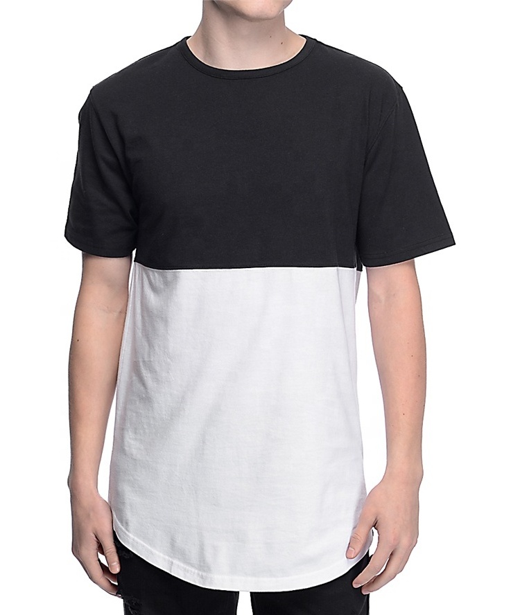 Mens Longline Half Black Half White Two Tone Colour Block T Shirt 2022