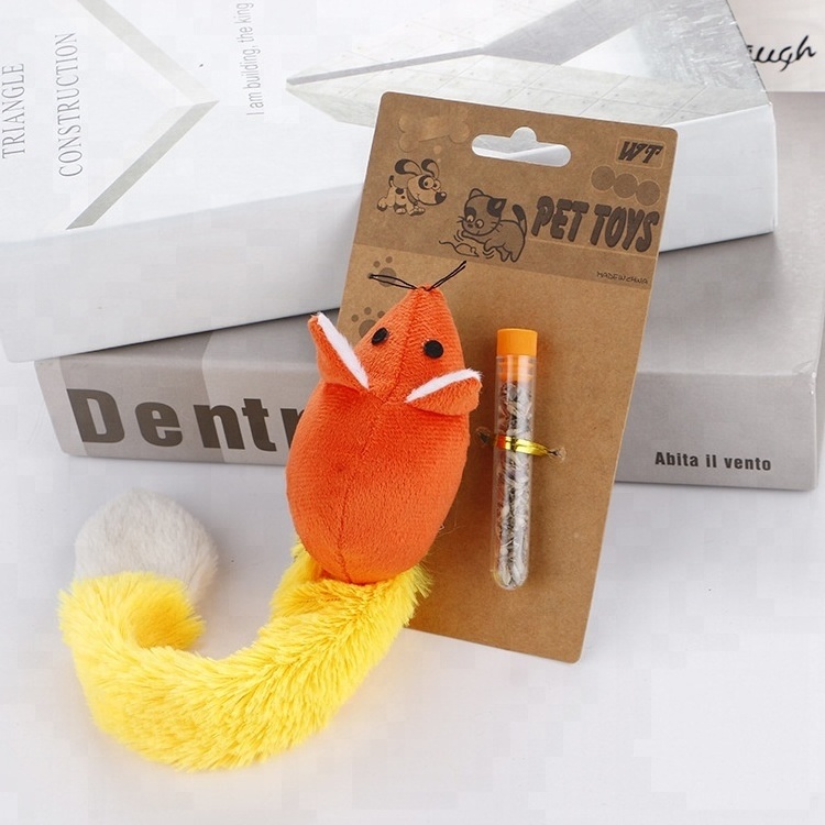 Cute design long tail mice image design fluffy soft pet cat toy mouse with catnip cat fun toy interactive