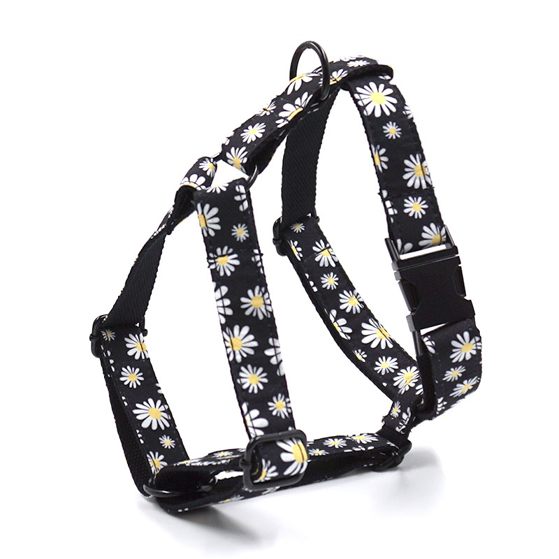 Cute design black daisy harness for puppies collar leash dog harness manufacturers bulk sale personalized Custom