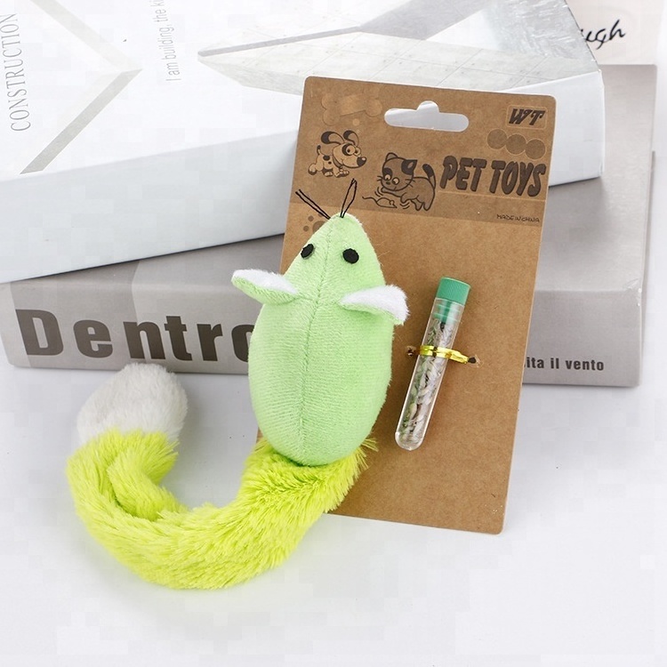 Cute design long tail mice image design fluffy soft pet cat toy mouse with catnip cat fun toy interactive