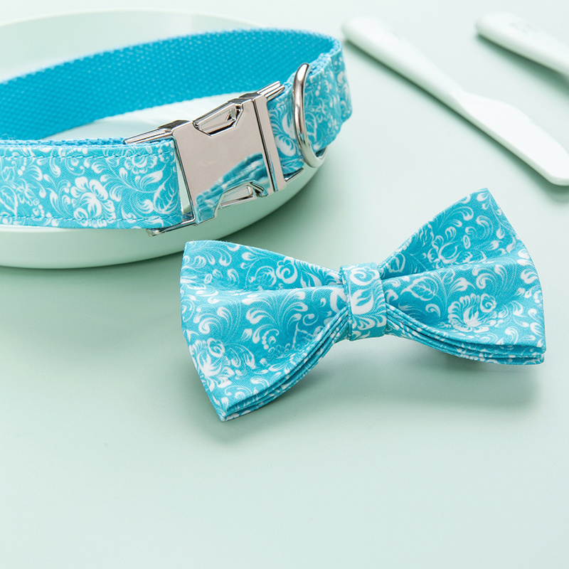 Innovative designer popular eco friendly printing top quality cool style pet necklace bow tie puppy leash set best dog collar