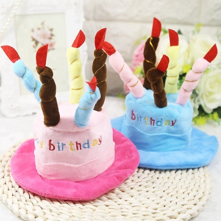 Funny design cute cotton birthday hat for pet dogs and cats birthday cake and candle shape pet hat toy