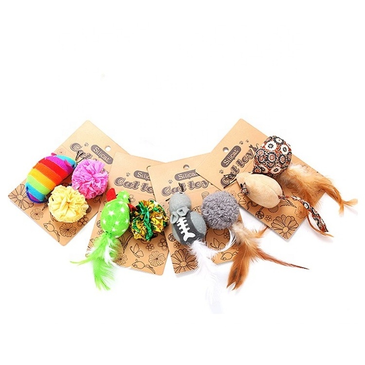 Wholesale interactive catnip cats kittens toys Christmas gift set soft plush mouse balls cat mint chew toys with feather tails