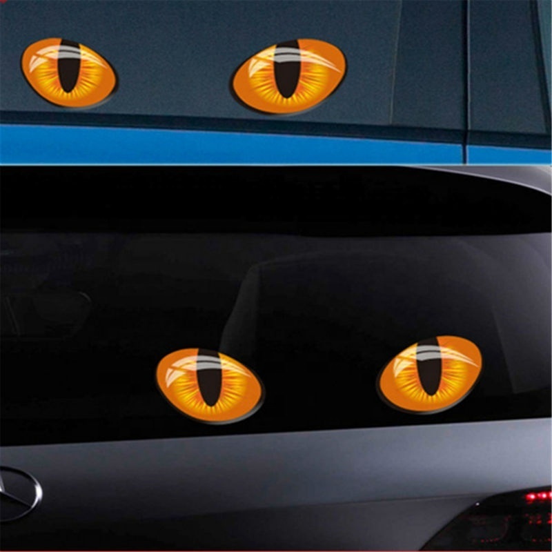 Cute Simulation Cat Eyes Car Stickers 3D PET Reflective Rearview Mirror Car Head Engine Cover Windows Decoration Wrap Stickers