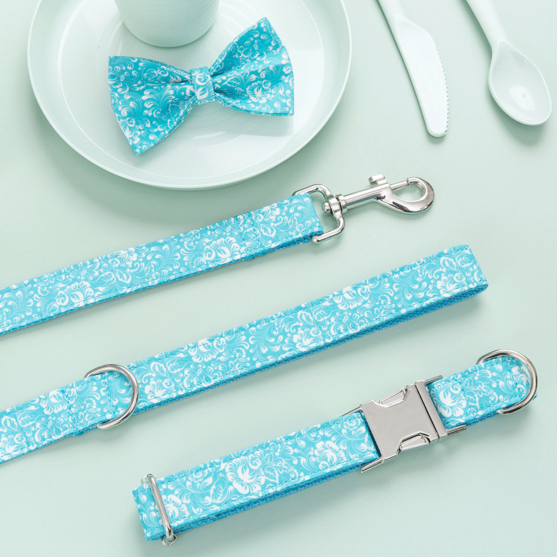 Innovative designer popular eco friendly printing top quality cool style pet necklace bow tie puppy leash set best dog collar