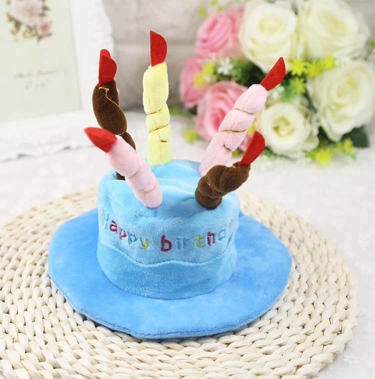 Funny design cute cotton birthday hat for pet dogs and cats birthday cake and candle shape pet hat toy