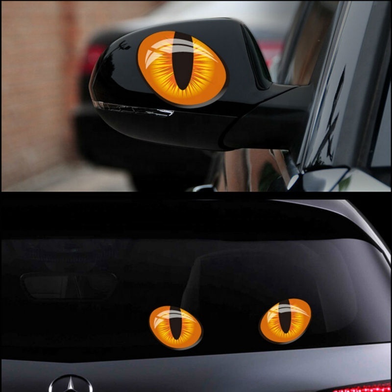 Cute Simulation Cat Eyes Car Stickers 3D PET Reflective Rearview Mirror Car Head Engine Cover Windows Decoration Wrap Stickers