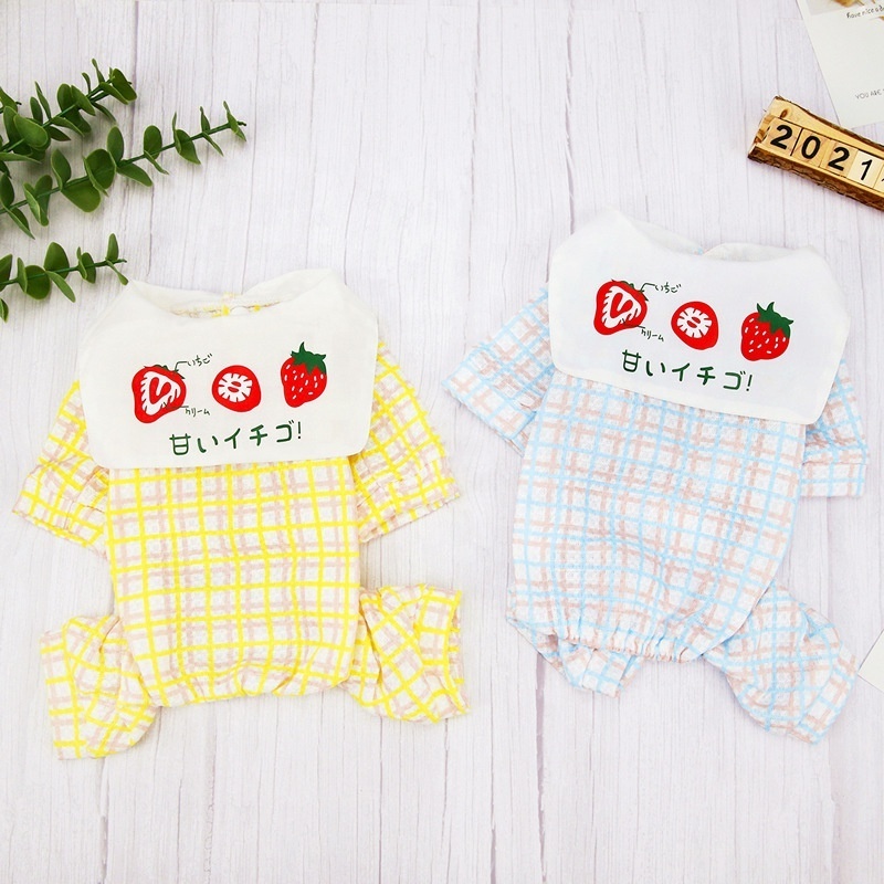 Dogie accessories small dog clothes sweet strawberry collar fashion dog pajamas sleeping cheap wholesale pet dog clothes bulk