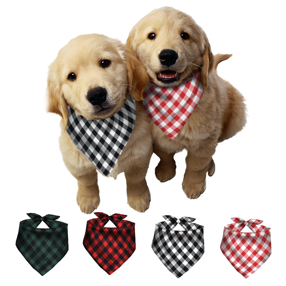 Reversible Plaid Painting Bibs Adjustable Scarf Washable Triangle Custom Cotton Christmas Pet Cat Dog Bandana with Logo