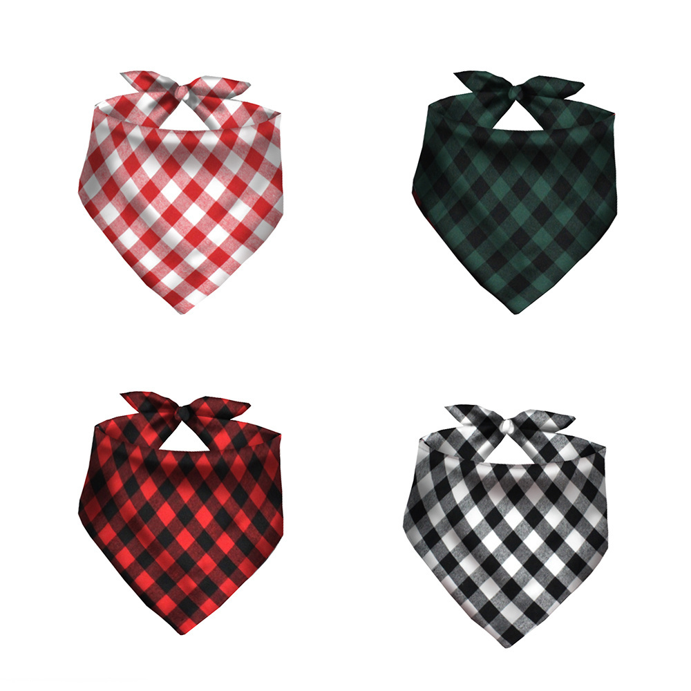 Reversible Plaid Painting Bibs Adjustable Scarf Washable Triangle Custom Cotton Christmas Pet Cat Dog Bandana with Logo