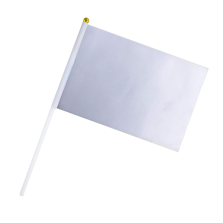 Custom Cheap Pure Solid Blank Hand Waving Flags White Fans Hand Held Stick Flag