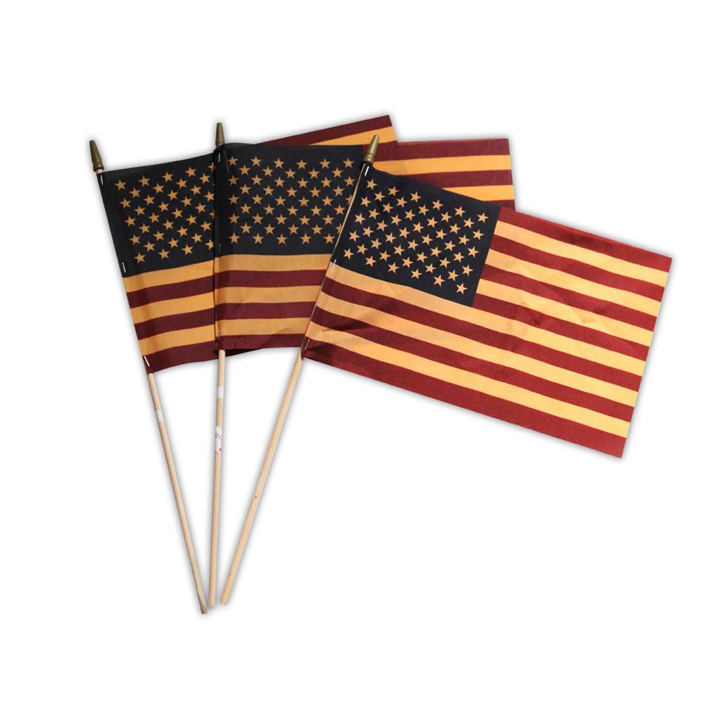 Flag Suppliers100%Polyester Custom 4''x6'' Fans Small Hand US Flag Printed American Stick Flag with Wood Pole