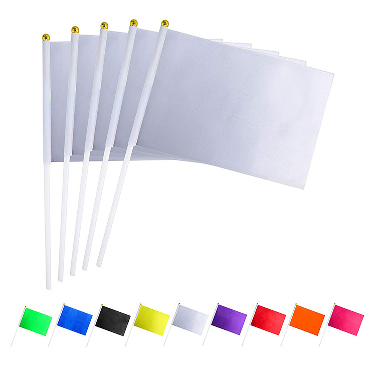 Custom Cheap Pure Solid Blank Hand Waving Flags White Fans Hand Held Stick Flag