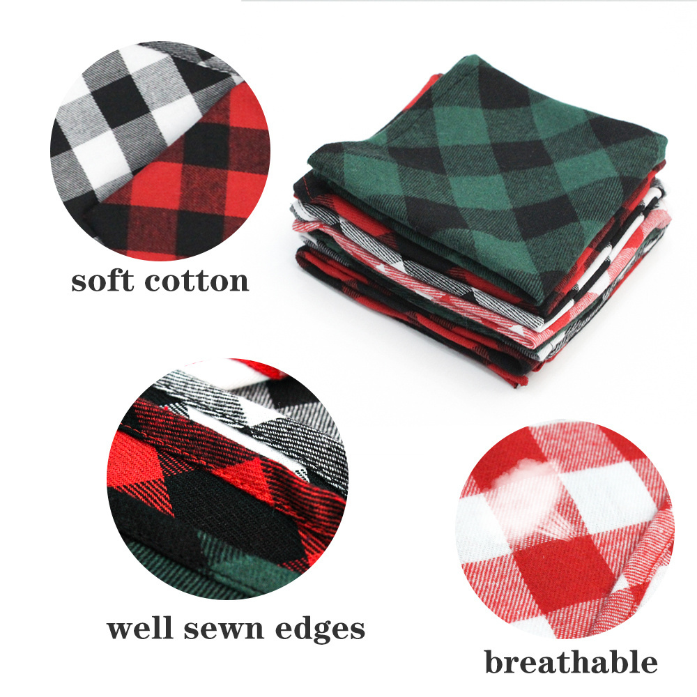 Reversible Plaid Painting Bibs Adjustable Scarf Washable Triangle Custom Cotton Christmas Pet Cat Dog Bandana with Logo