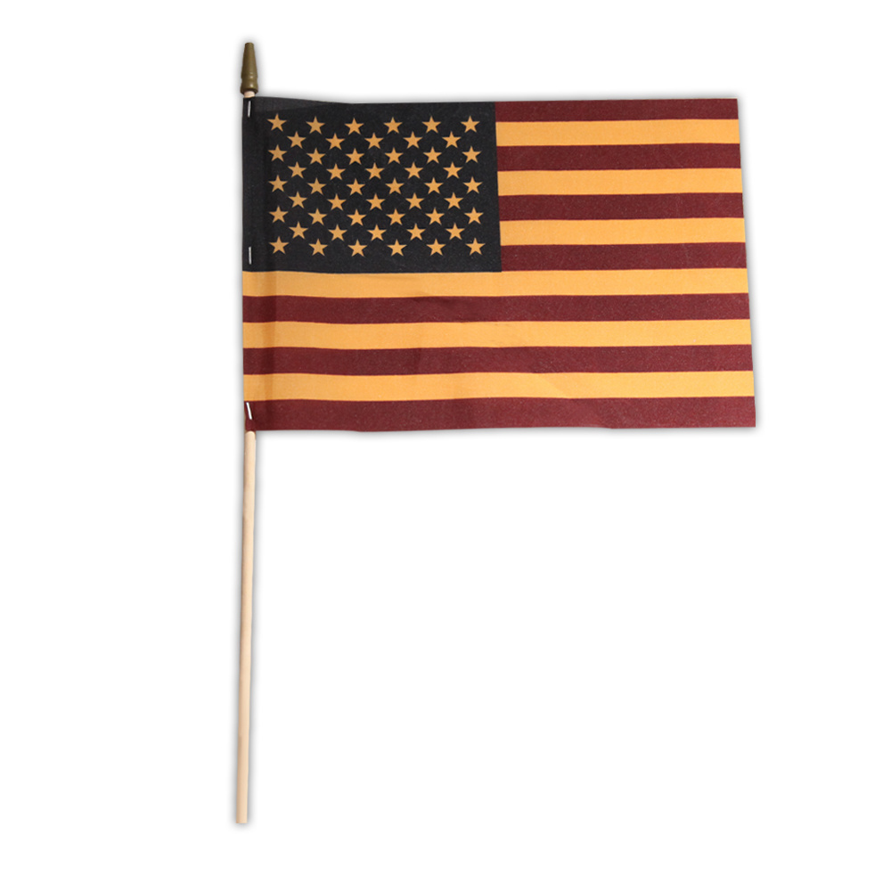 Flag Suppliers100%Polyester Custom 4''x6'' Fans Small Hand US Flag Printed American Stick Flag with Wood Pole