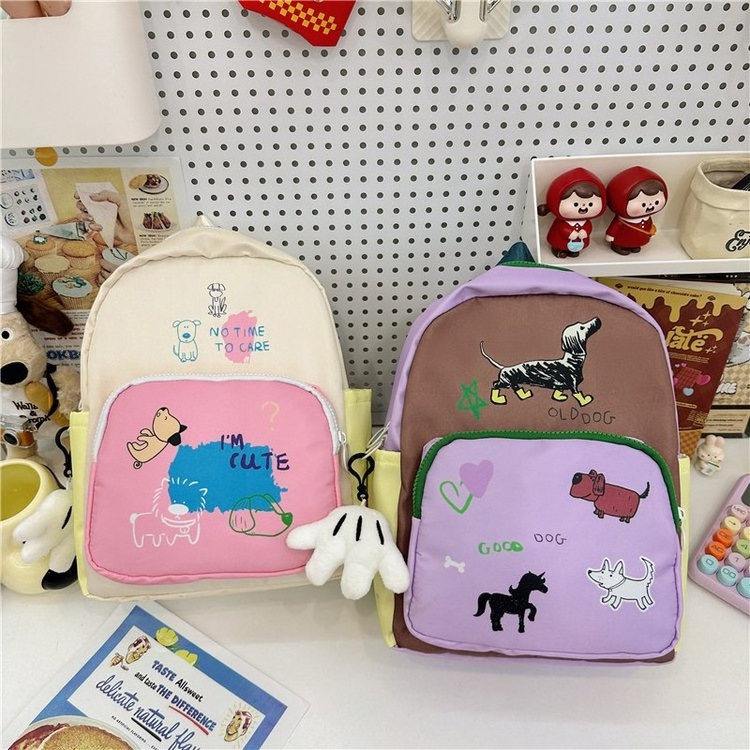 Factory 2024  kids cute school bags dog pattern kawaii kids backpack girls child polyester school backpack lightweight outdoor