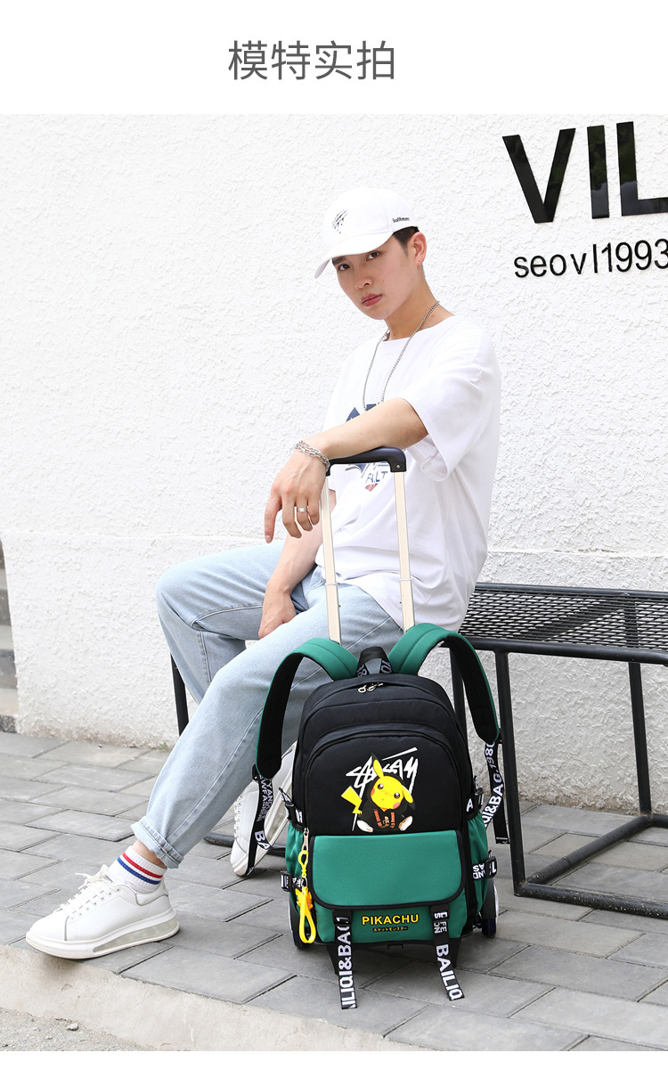 Hot Wholesale Boys Trolley Backpack Student School Bag with wheels Detachable Waterproof Kids Causal Sports Bag Luggage Backpack