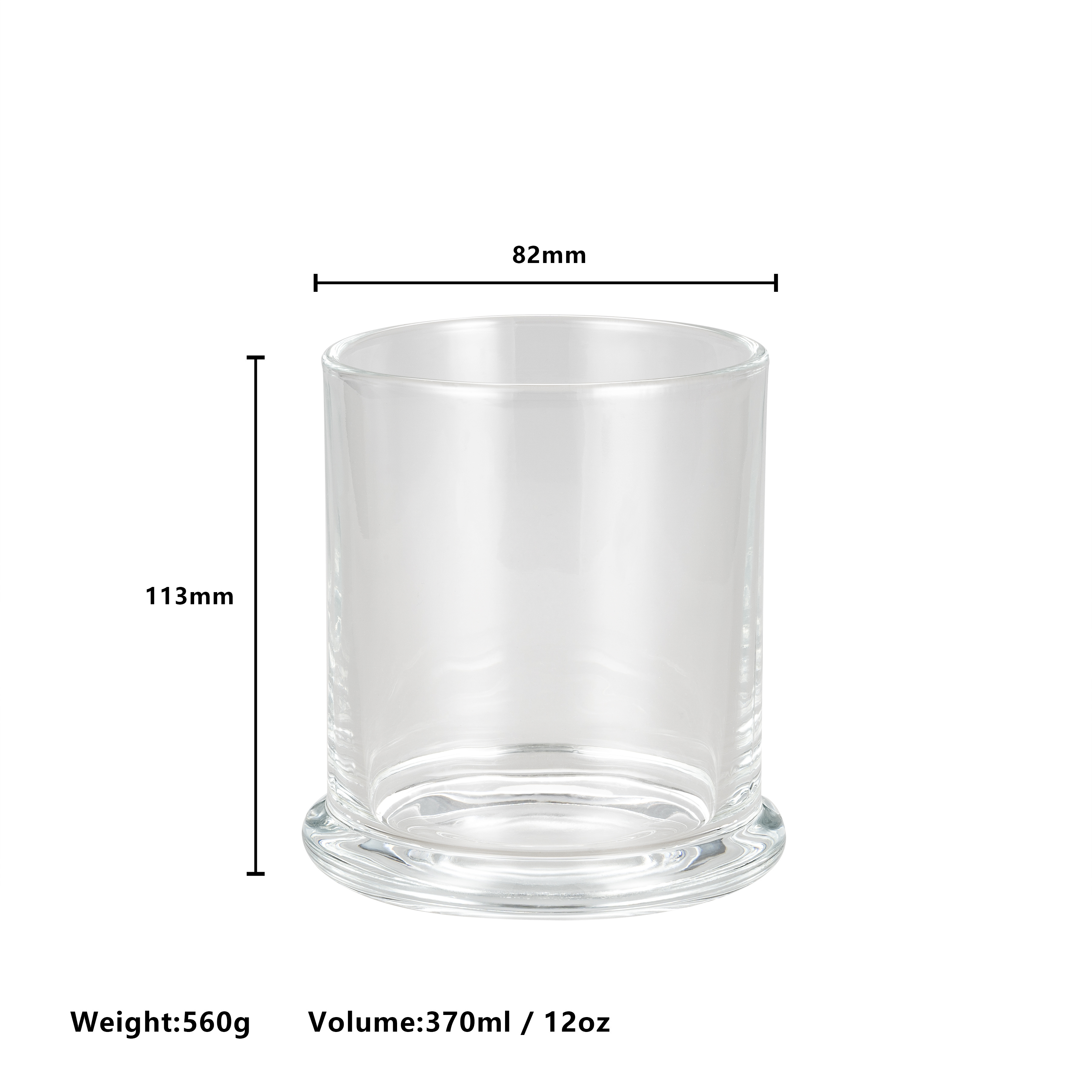 12oz Clear Glass Candle Jar with Glass Lid gasket included for Home Decoration and candle making