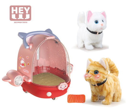 HEYWIN Electronic Toys for Kids,  Plush cat Pet Realistic Stuffed kitten with pet case for girl best gift (826-05C)