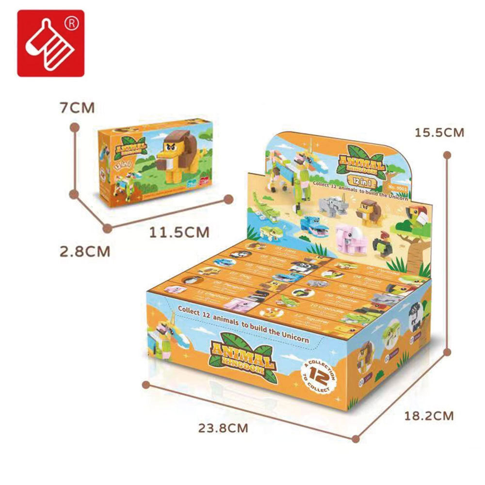 Heywin animal plastic building block toys for kids unicon 12 in 1 DIY mini bricks set zoo park toys (9001)